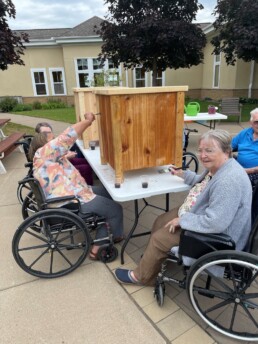 seniors staining furniture