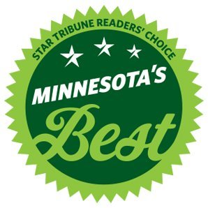 Green circular badge with three stars, reading Star Tribune Readers Choice: Minnesotas Best.