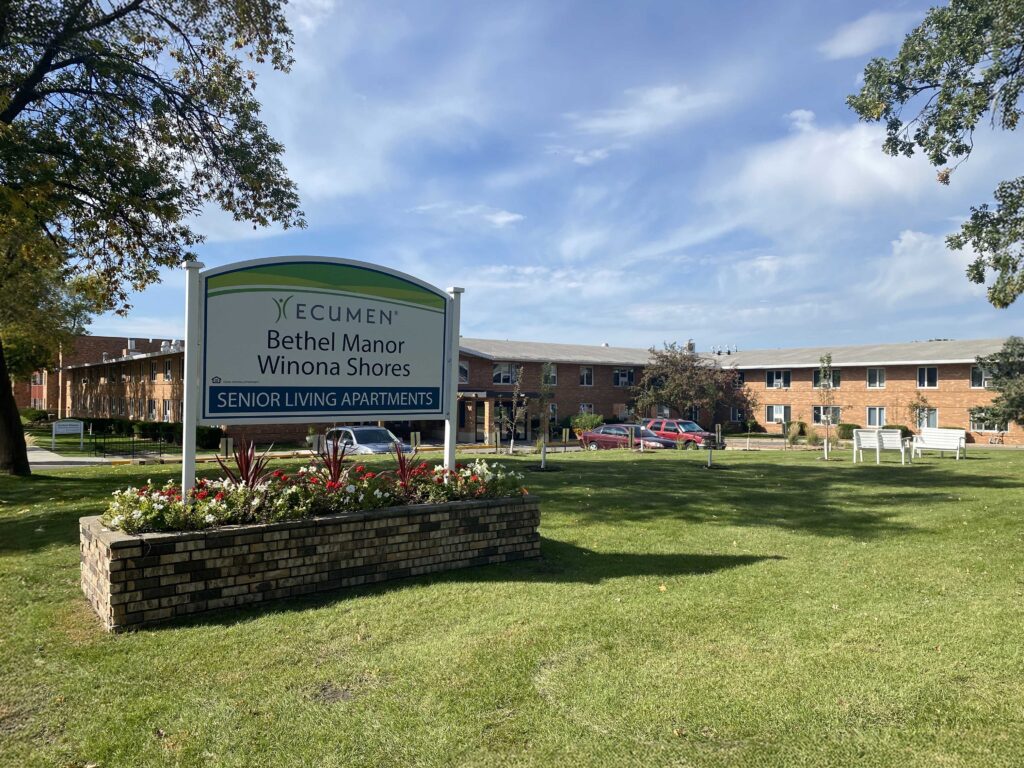 Main entrance sign at Ecumen Bethel Manor and Winona Shores of Alexandria