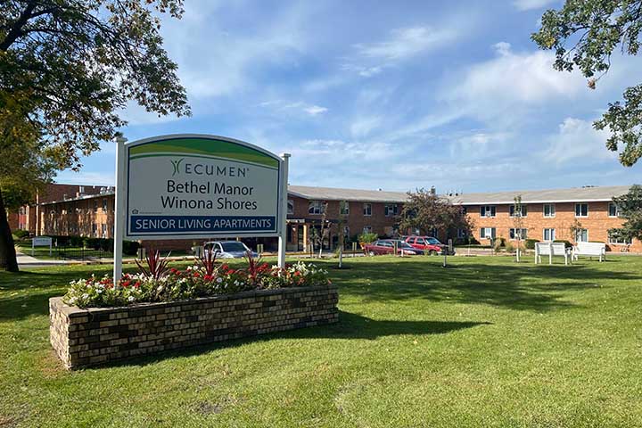 Main entrance sign at Ecumen Bethel Manor and Winona Shores of Alexandria